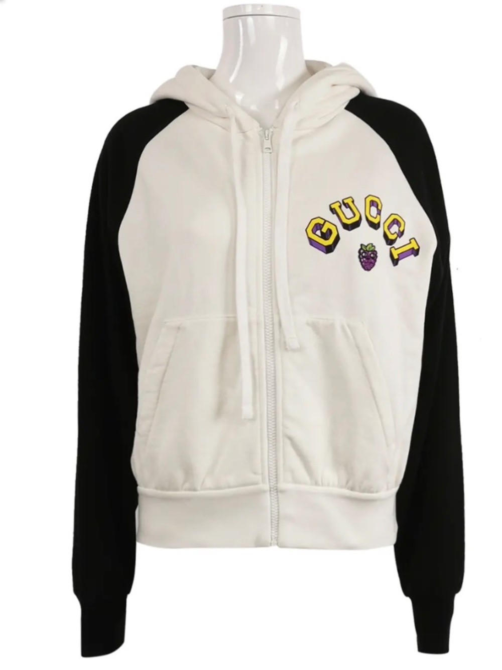 Gucci Colorblock Logo Grape Graphic Zip-Up Hoodie Off-White Black NWT Size L